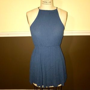 F21 blue high neck skater dress